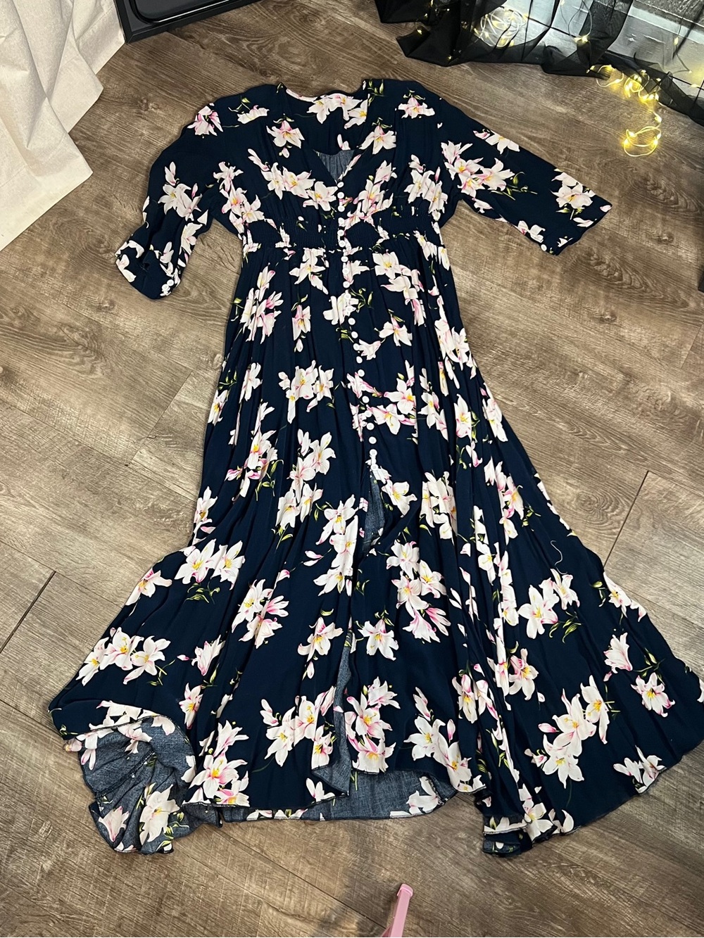 100% Cotton Floral Maxi Dress with Sexy Buttons